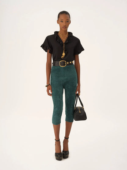 Short-sleeve ruffle top in crêpe de chine
