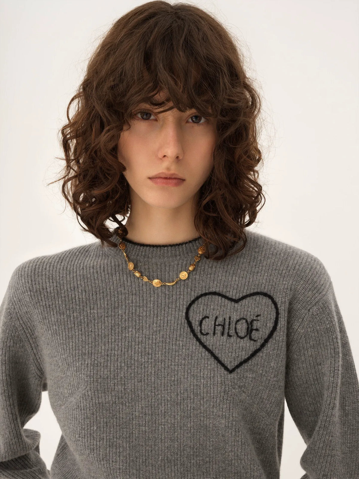 Cropped fitted logo sweater in a wool knit