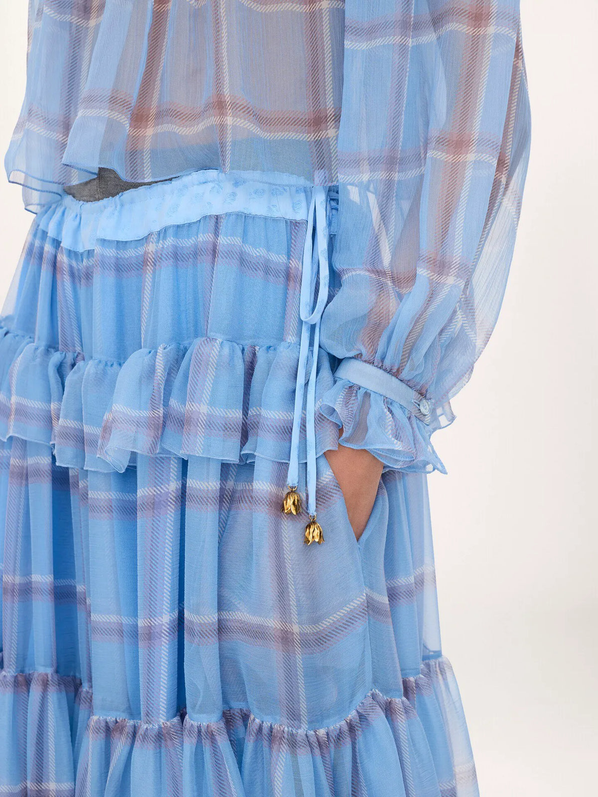 Fluid pleated pants in check silk mousseline
