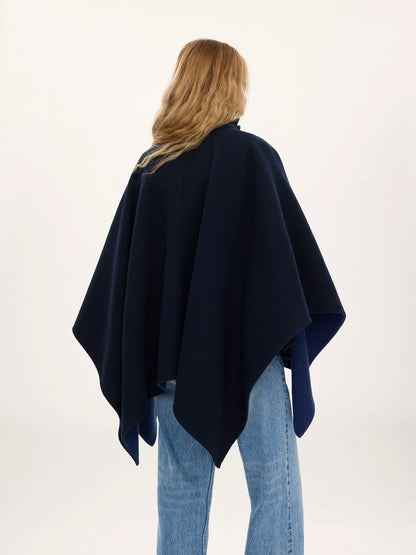High-neck short cape coat in washed double-face wool