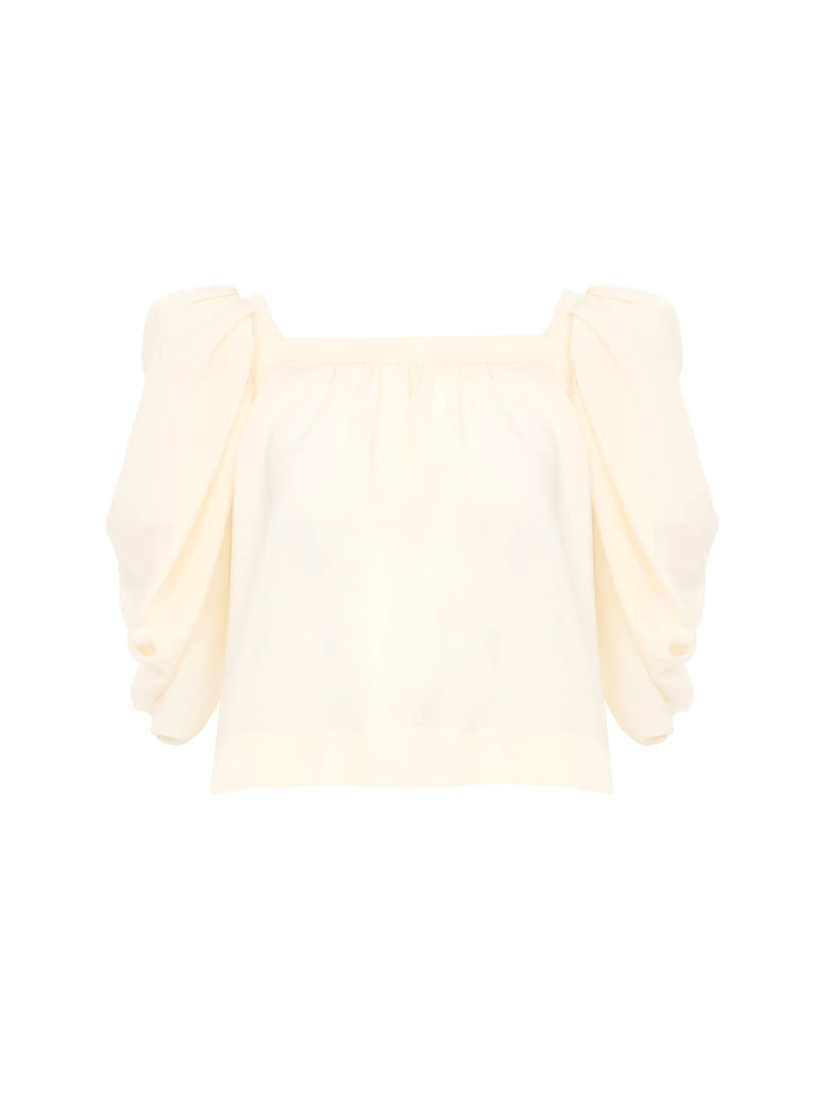 Puff-sleeve pleated top in crêpe de chine