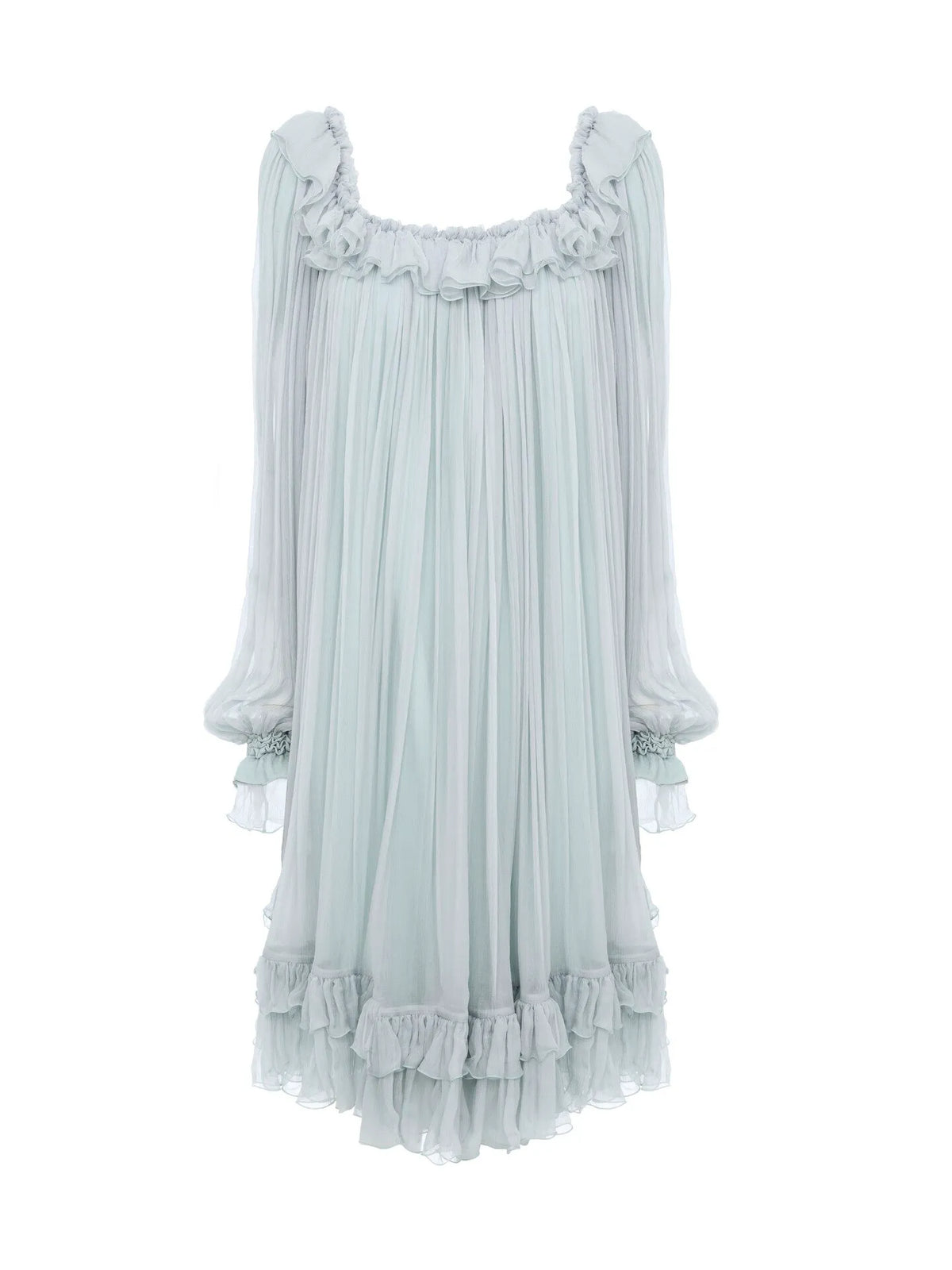 Gathered mini dress in silk mousseline
