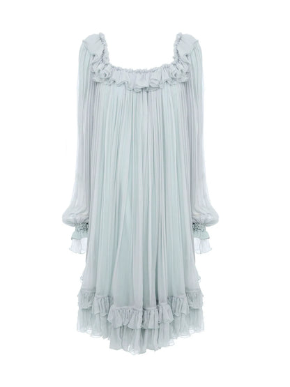 Gathered mini dress in silk mousseline