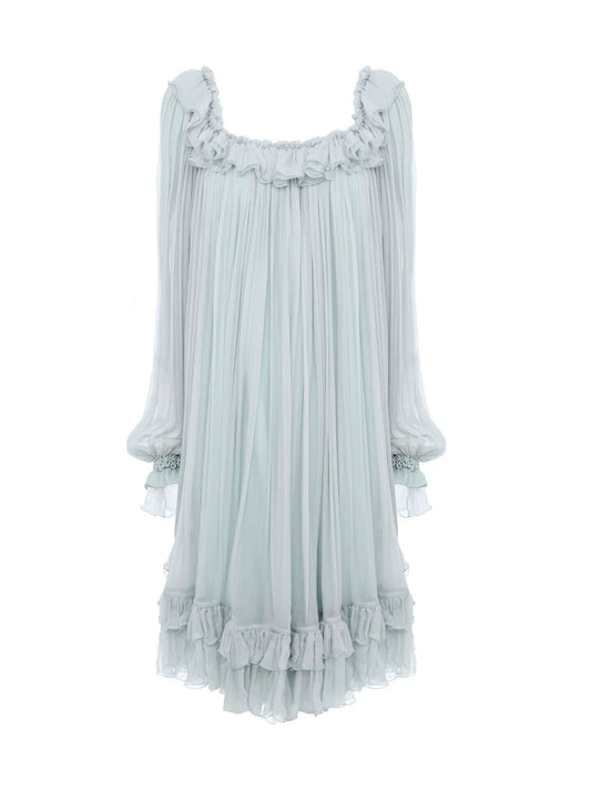 Gathered mini dress in silk mousseline