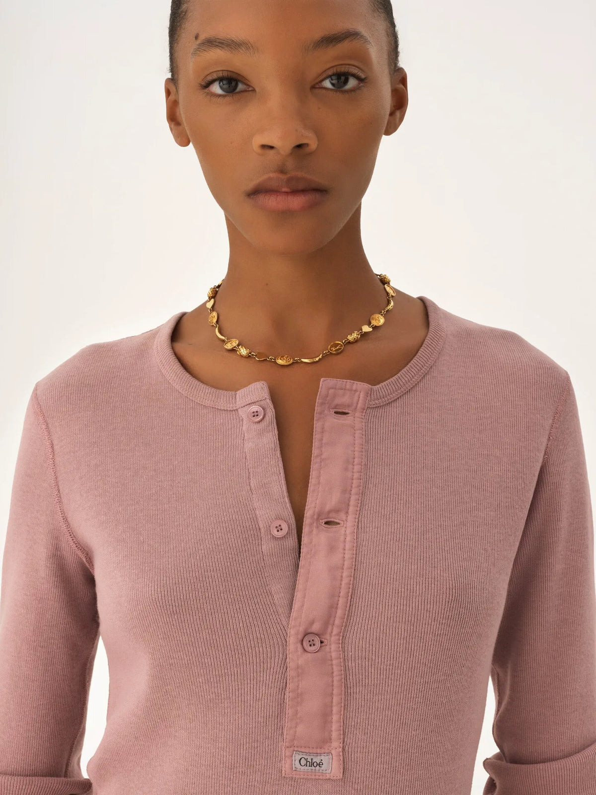 Fitted Henley shirt in cotton jersey