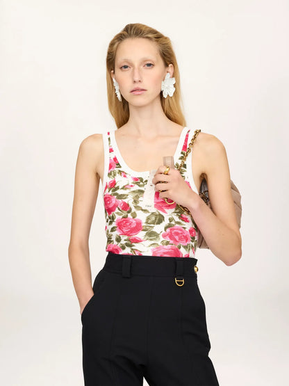 Henley tank top in cotton jersey