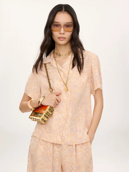 Short-sleeve blouse in crêpe de chine