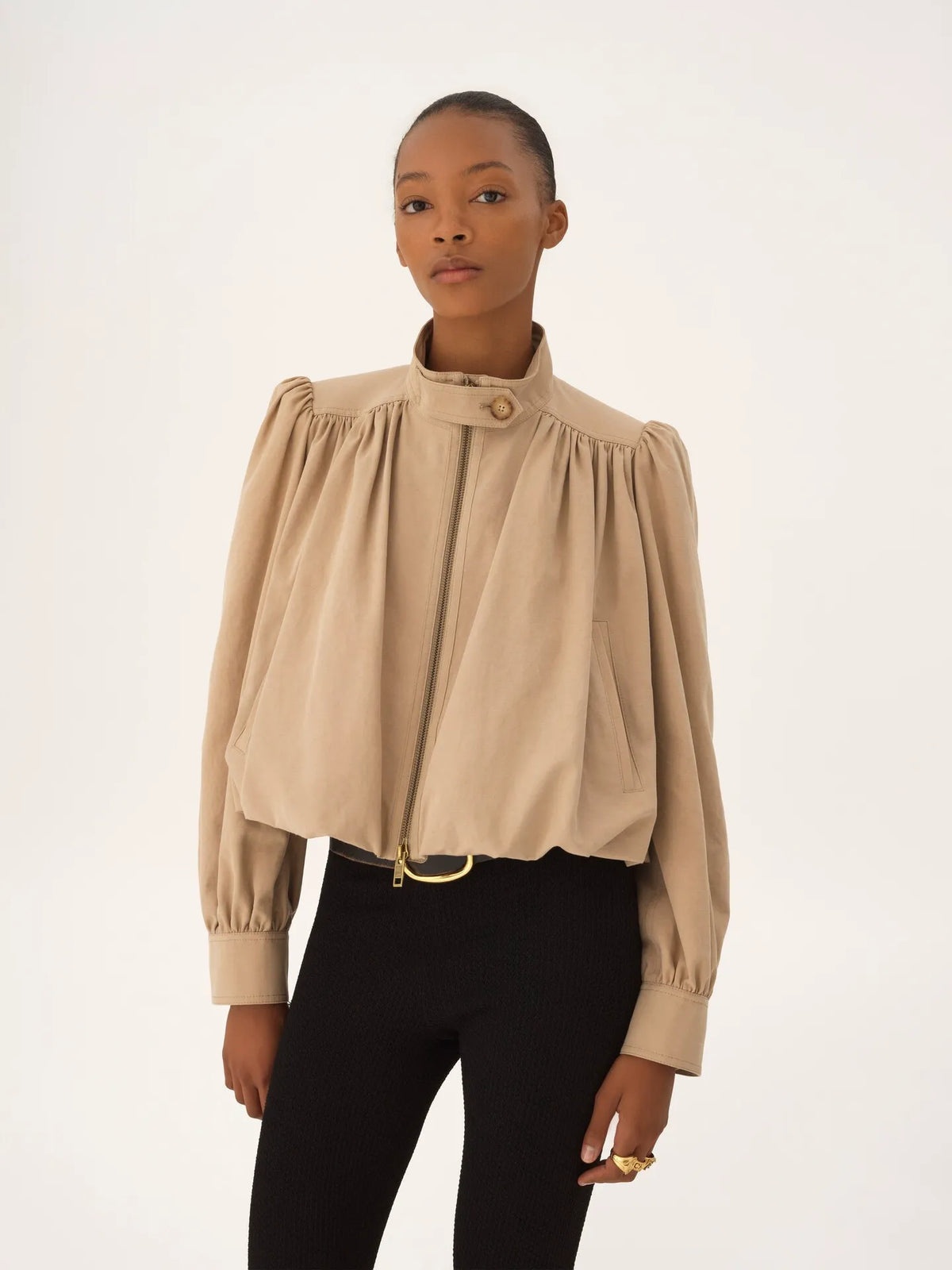 Gathered boule jacket in cotton canvas