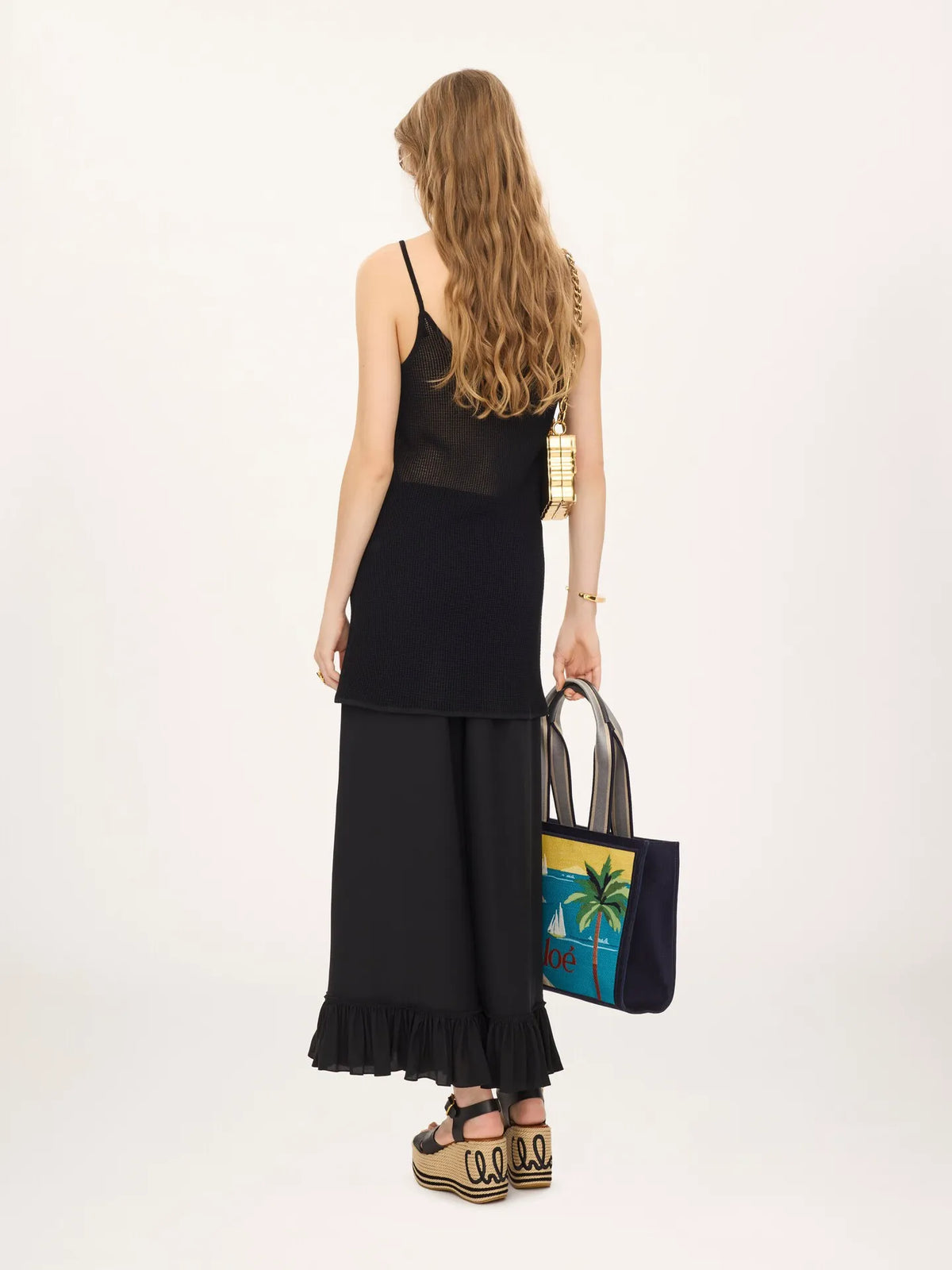Thin-strap fitted logo mini dress in a cotton mesh knit