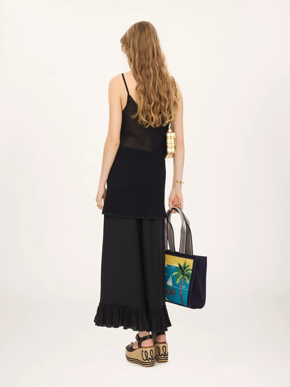 Thin-strap fitted logo mini dress in a cotton mesh knit