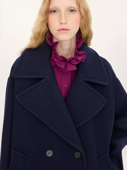 Double-breasted oversized long coat in wool