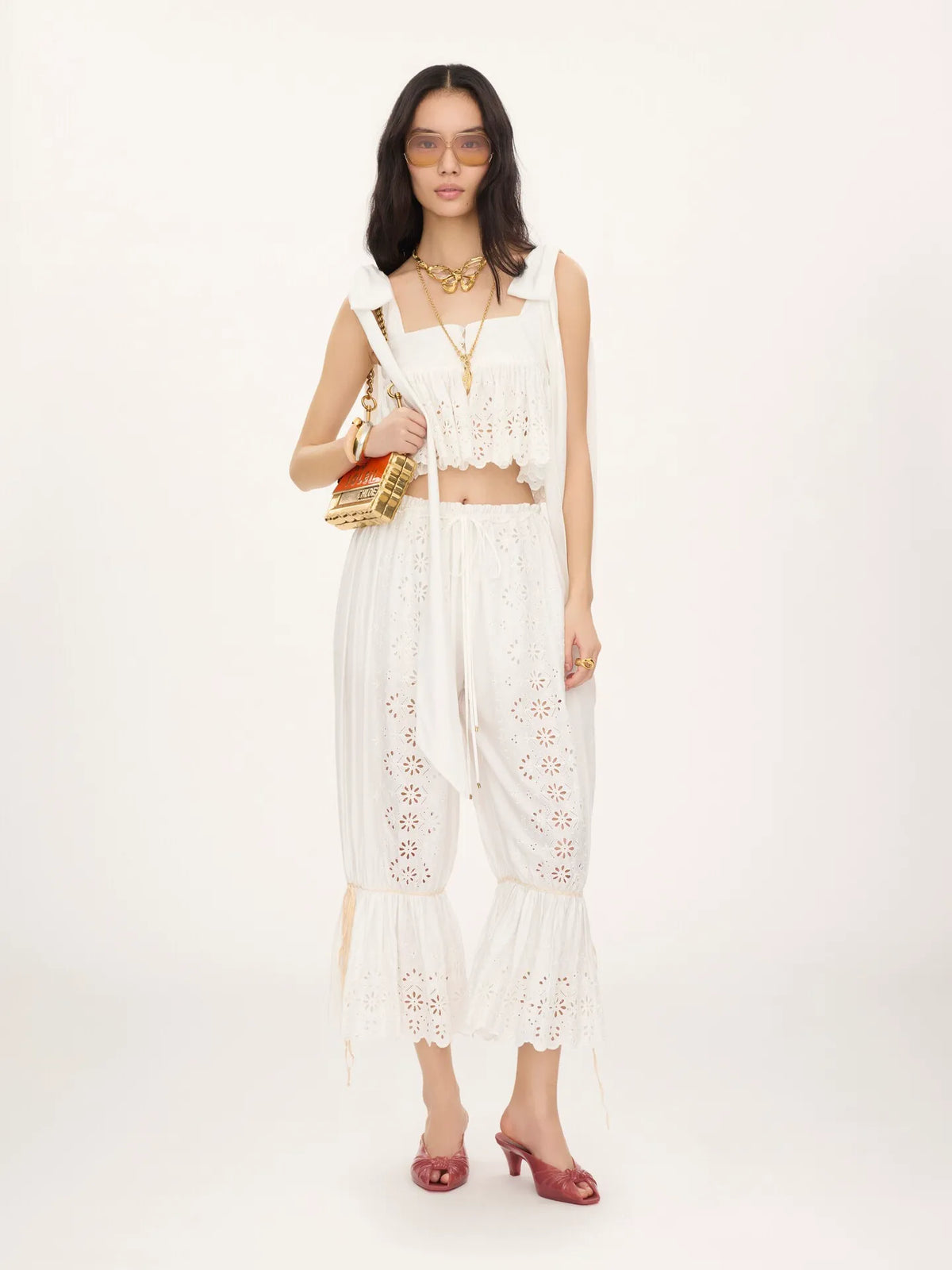 Knotted-strap cropped top in soft cotton