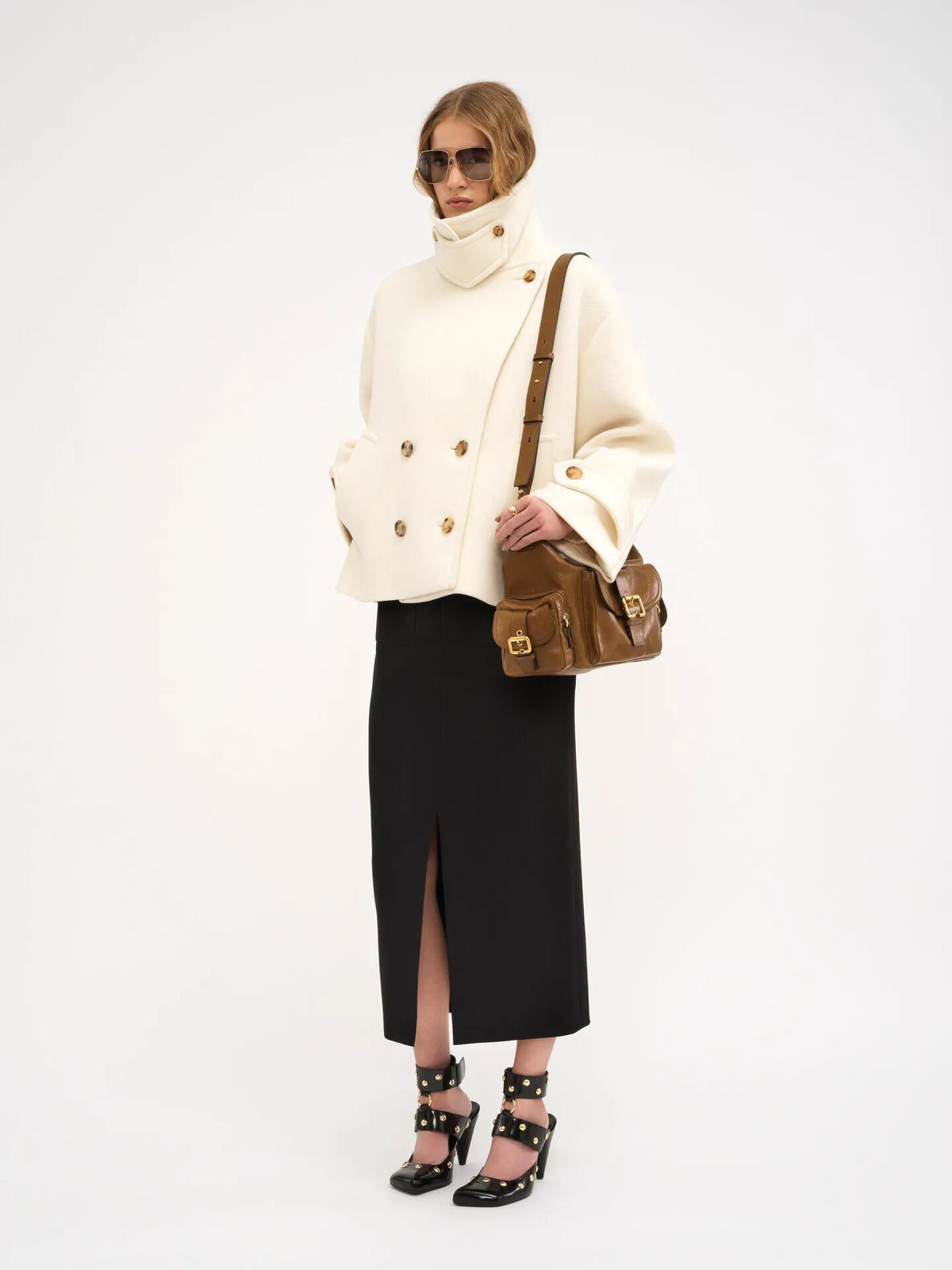 Oversized short coat in wool