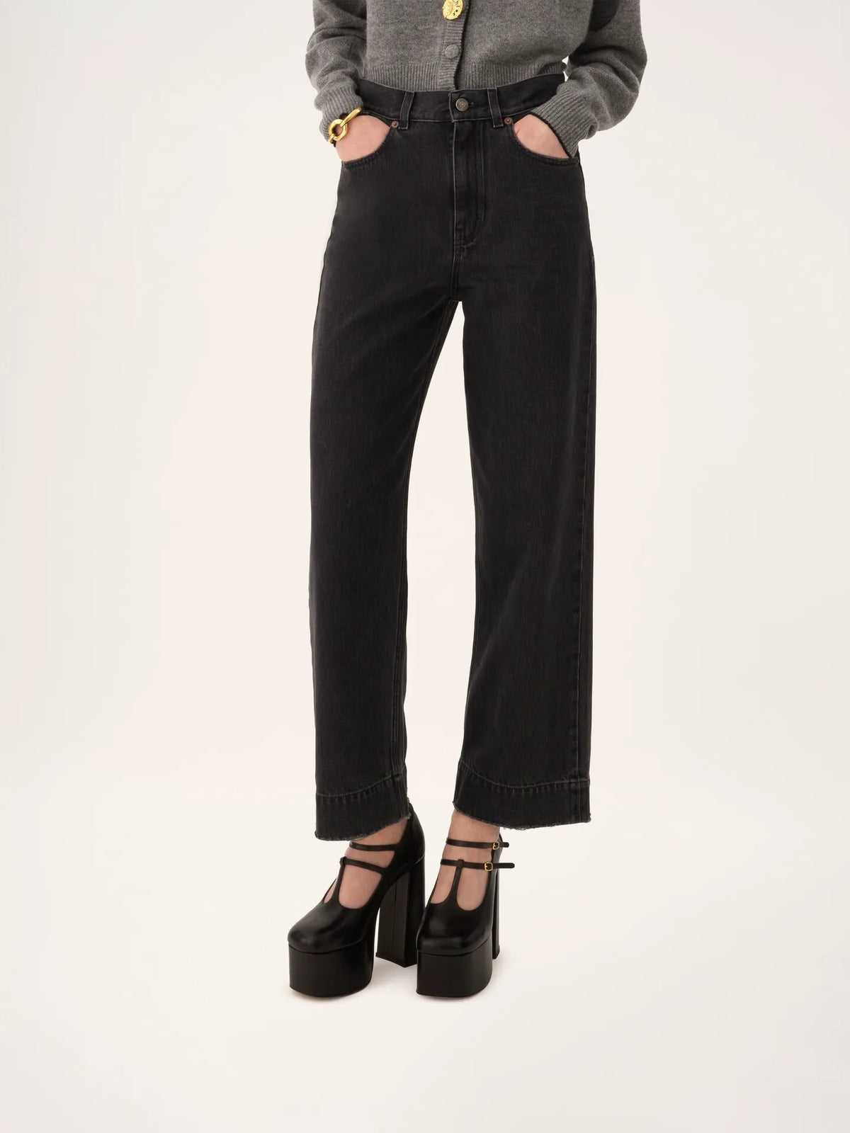 High-rise cropped jeans in denim
