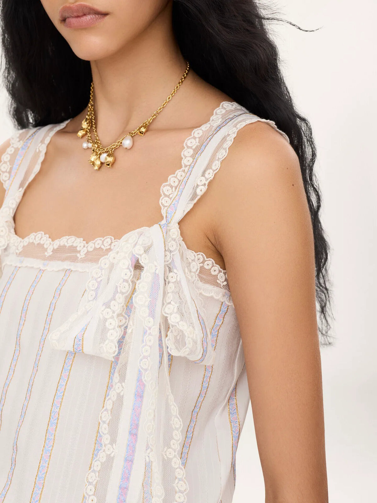 Cropped top in silk lurex jacquard & lace
