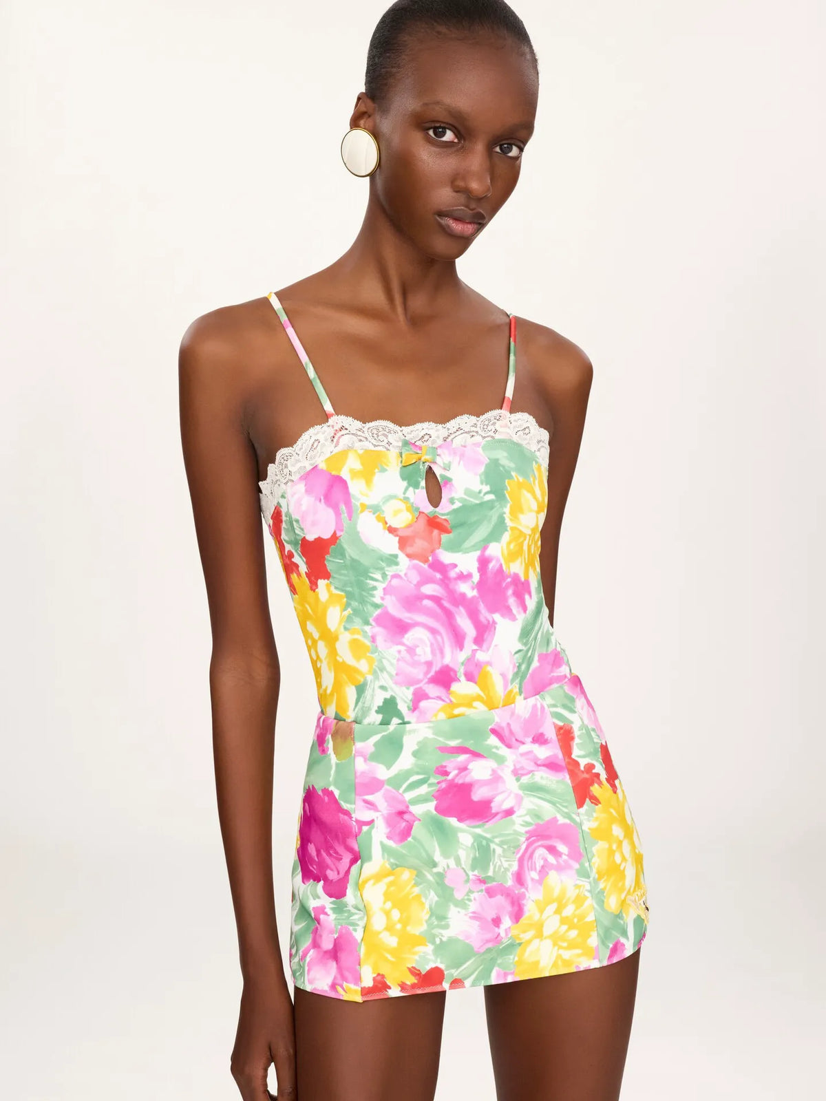 Garden-print high-waisted swim skirt