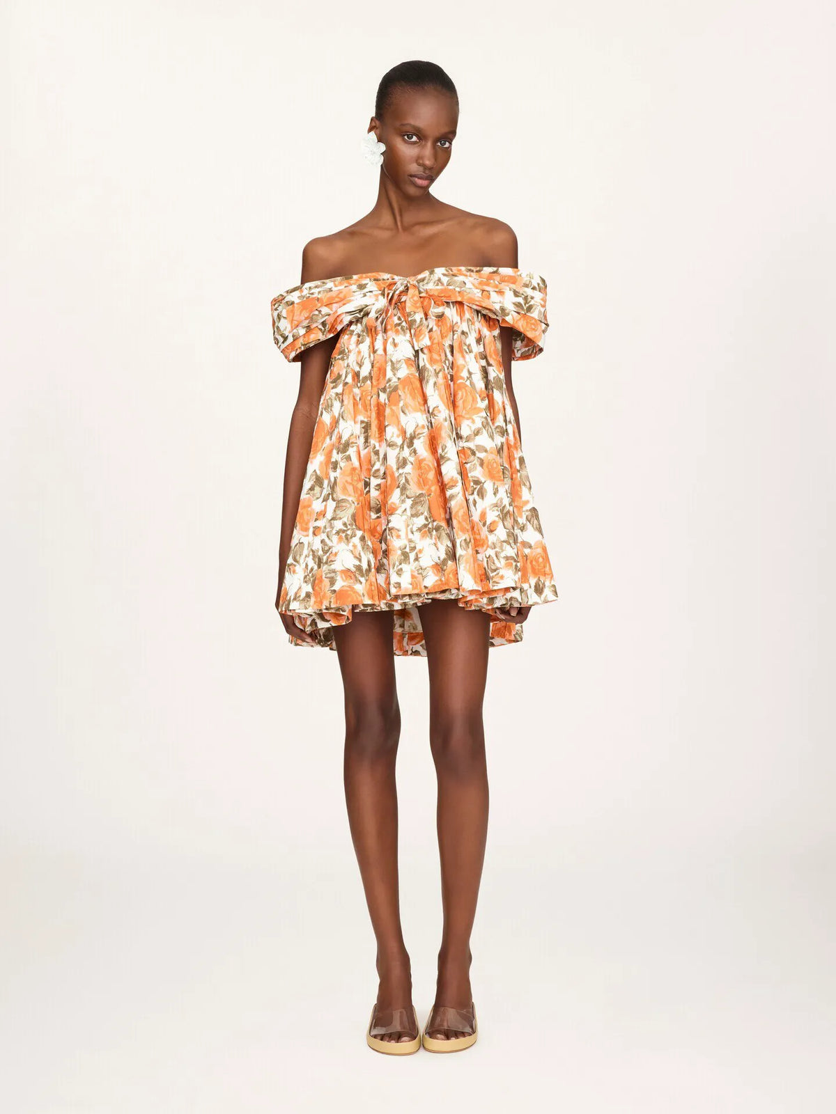 Off-the-shoulder mini dress in cotton poplin