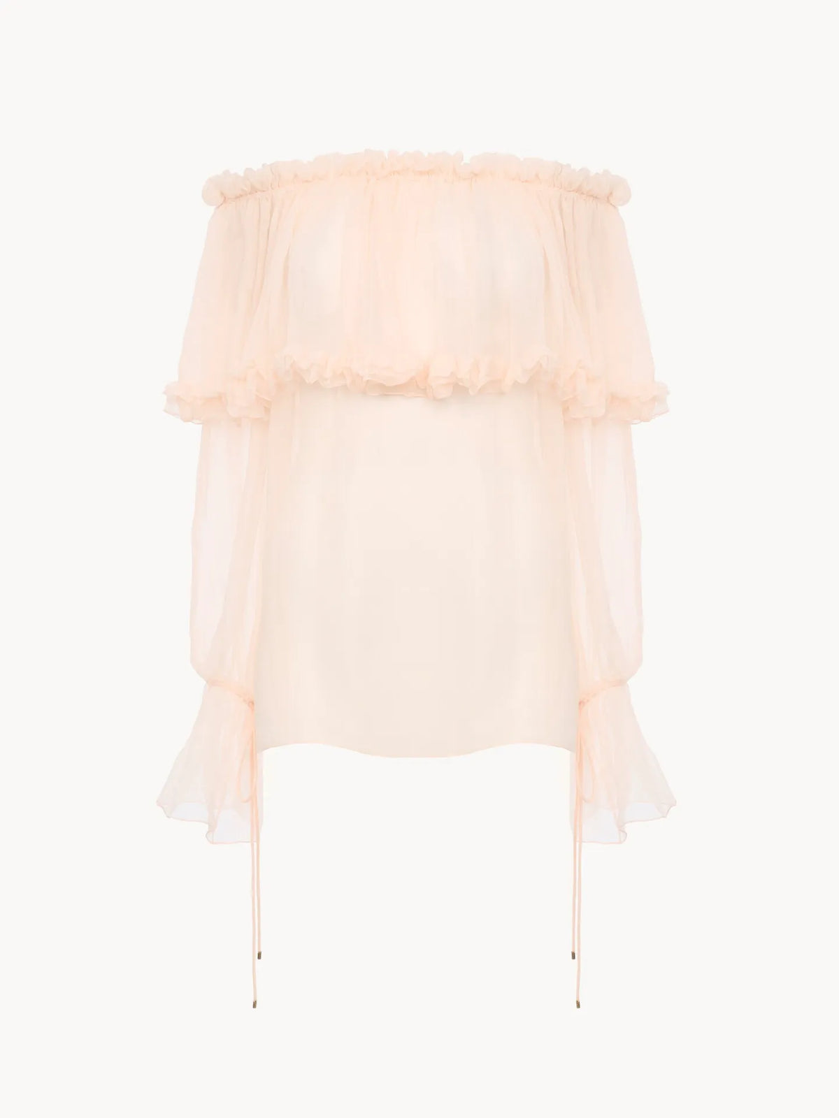 Off-the-shoulder puff-sleeve top in silk mousseline