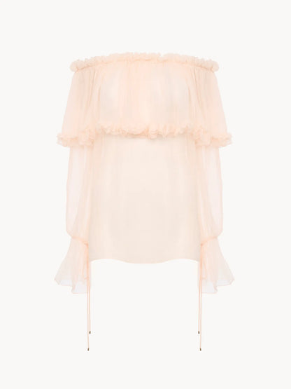 Off-the-shoulder puff-sleeve top in silk mousseline