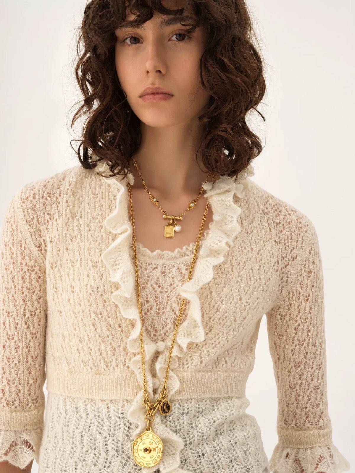 Cropped ruffle sweater in an alpaca wool & silk knit