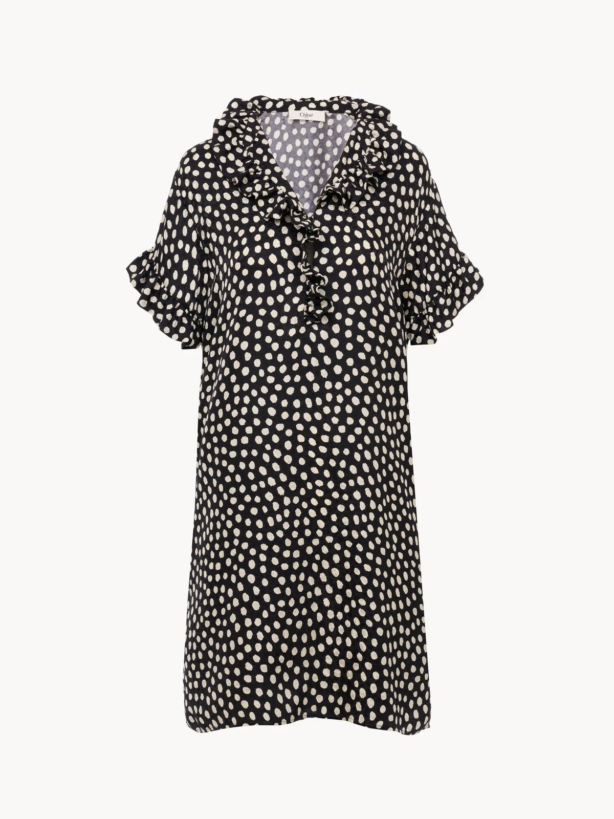 Short-sleeve mini dress in silk jacquard