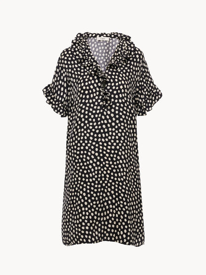 Short-sleeve mini dress in silk jacquard