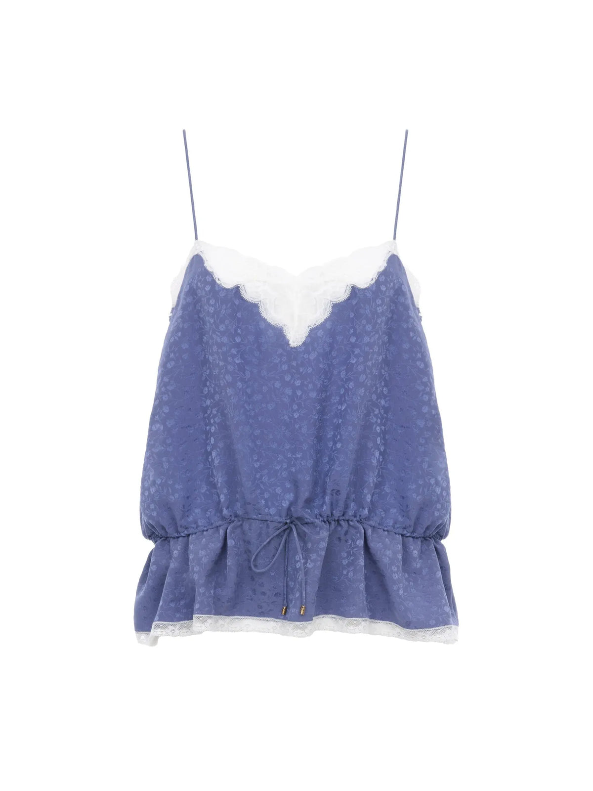 Drawstring camisole top in silk jacquard & lace