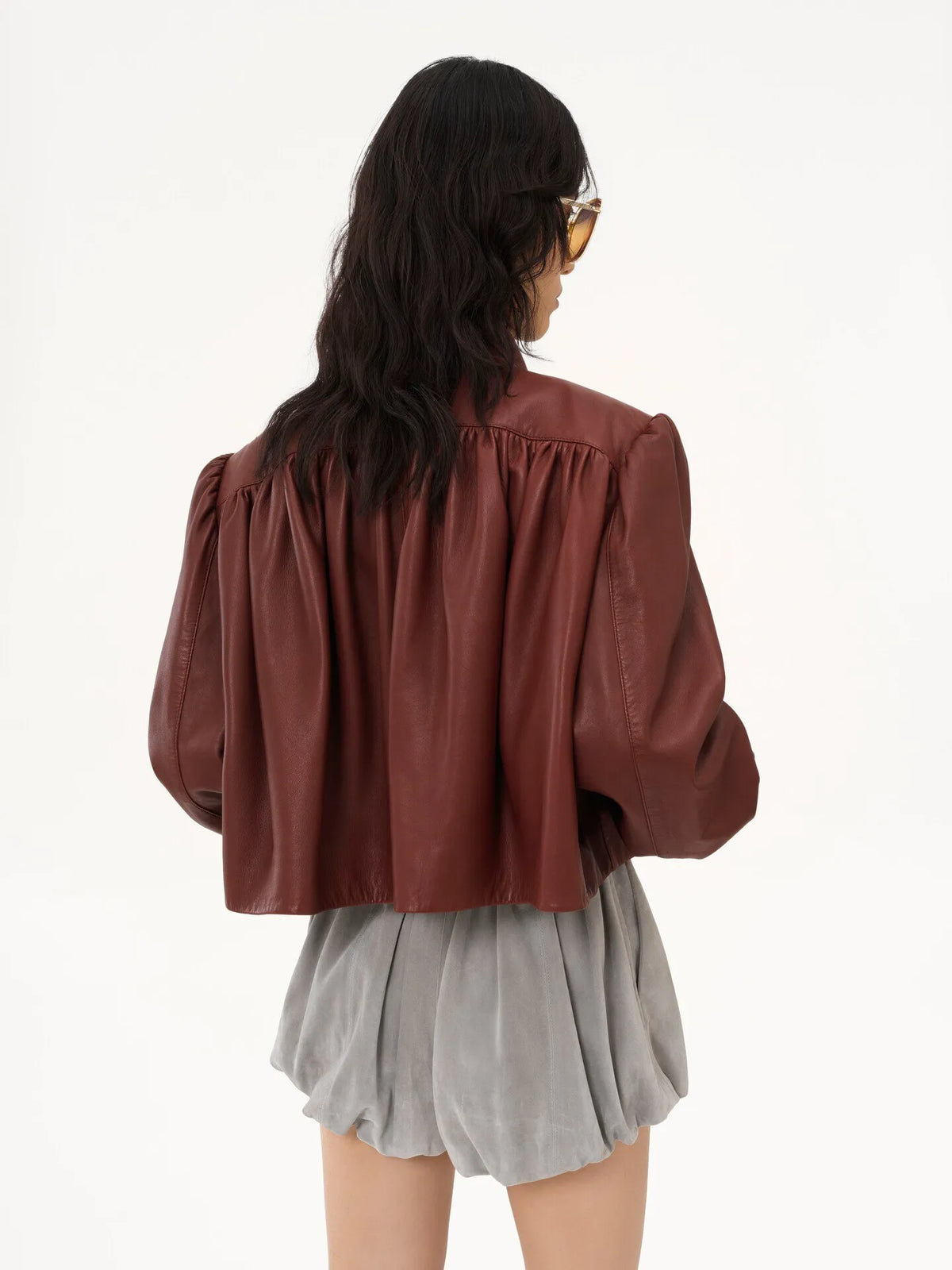 Gathered boule jacket in leather