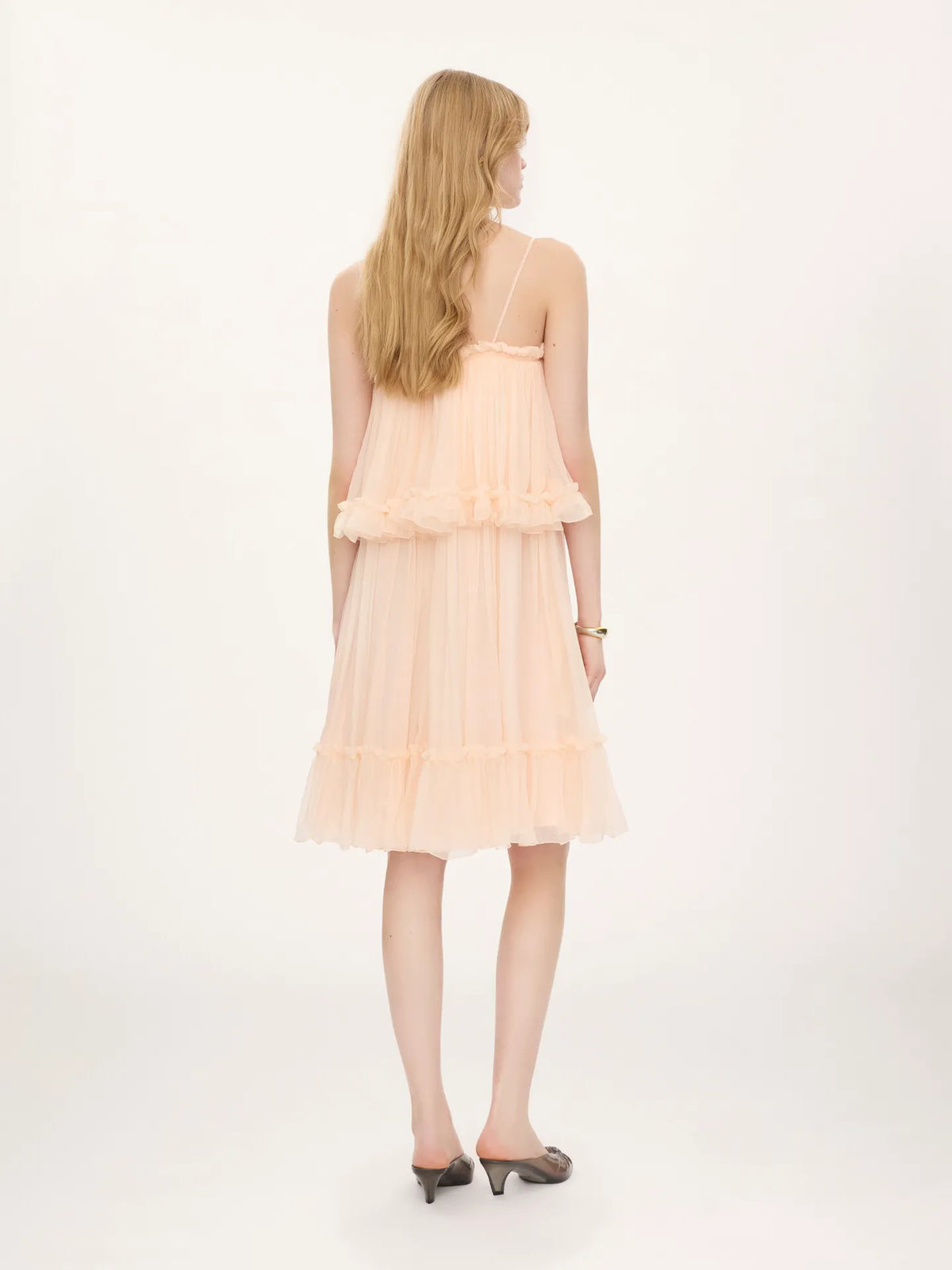 Thin-strap mini dress in silk mousseline