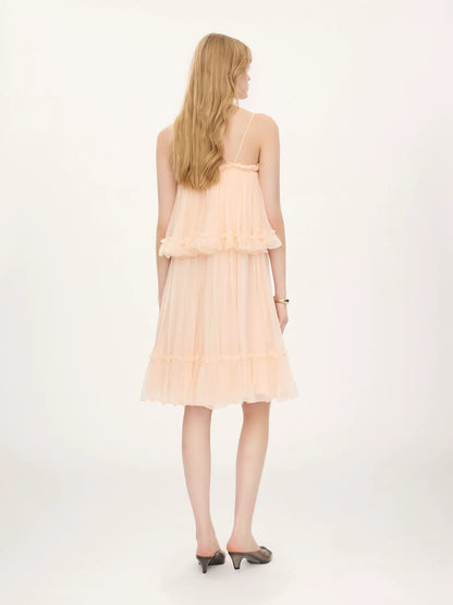 Thin-strap mini dress in silk mousseline