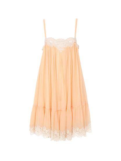 Thin-strap mini dress in silk georgette & lace