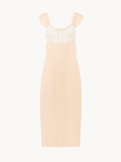 Lingerie dress in washed silk satin & lace