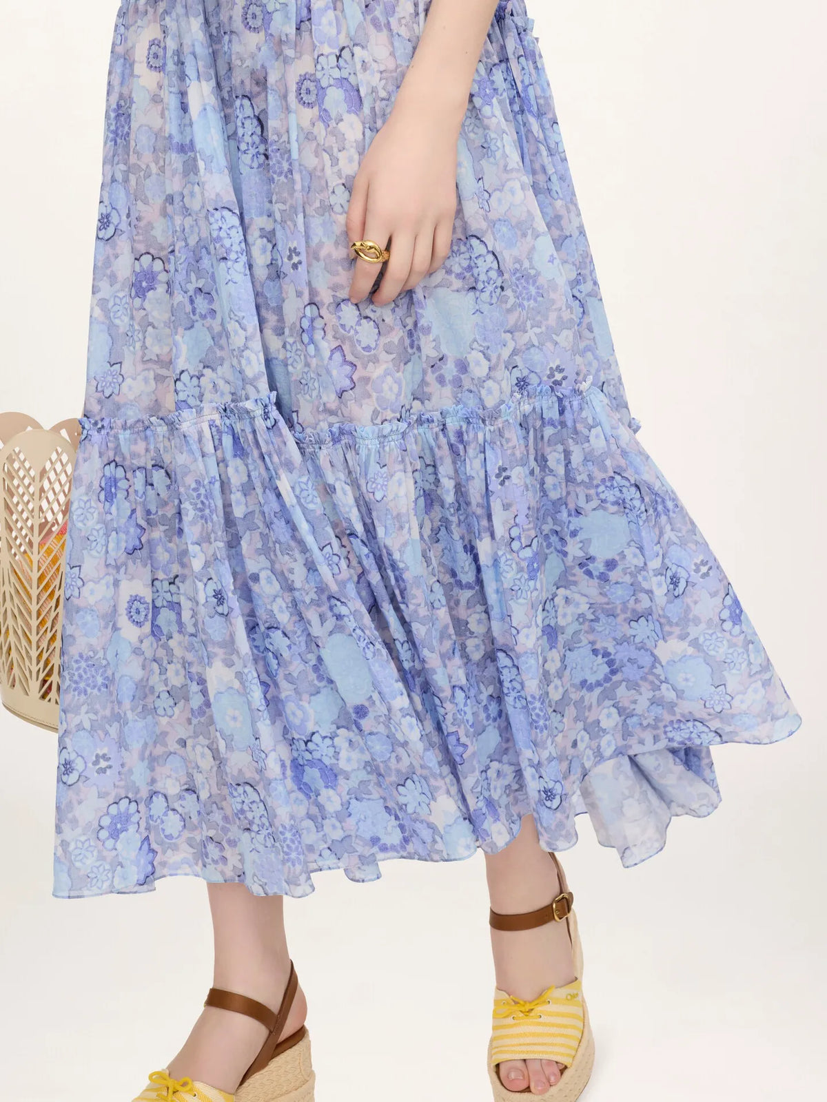Tiered long dress in cotton voile