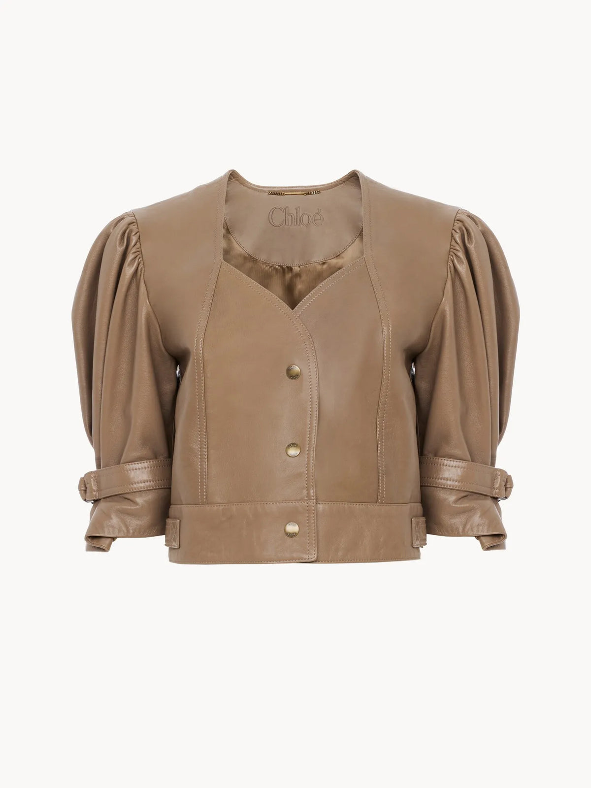 Cropped puff-sleeve jacket in leather