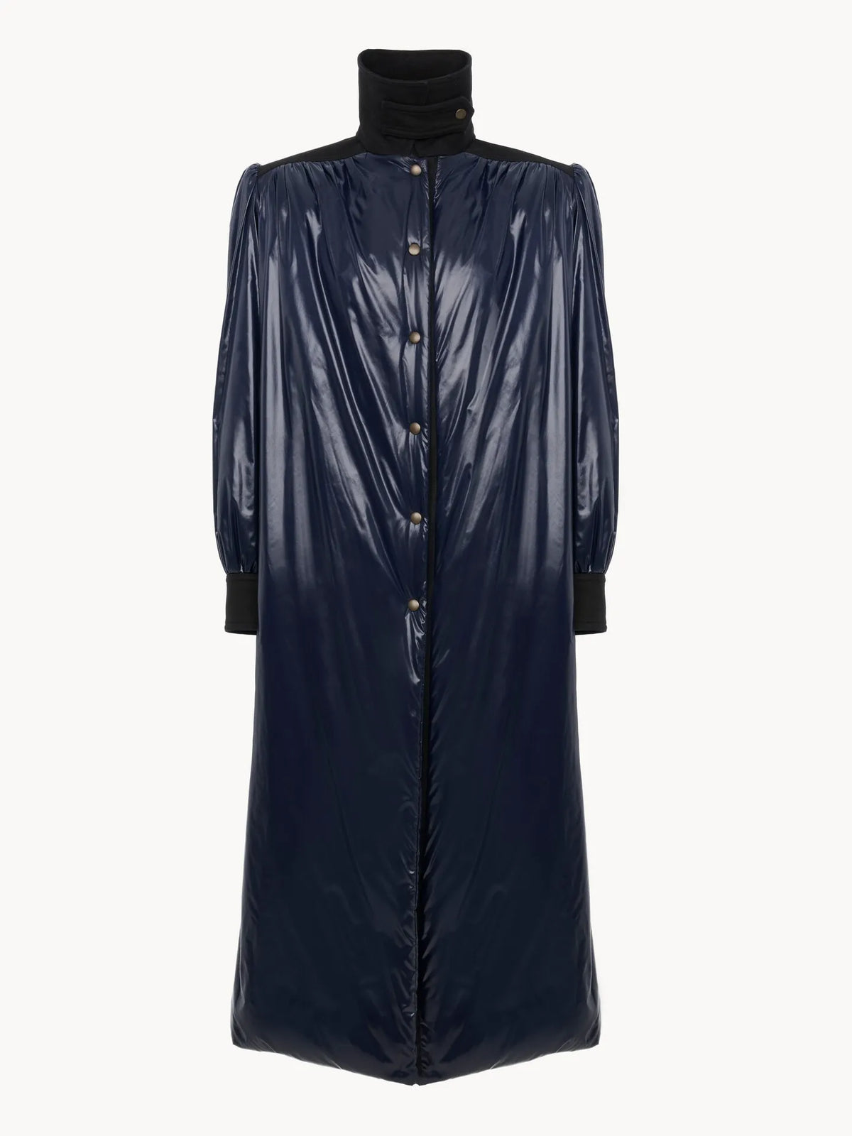 Long utilitarian coat in shiny nylon