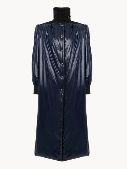Long utilitarian coat in shiny nylon