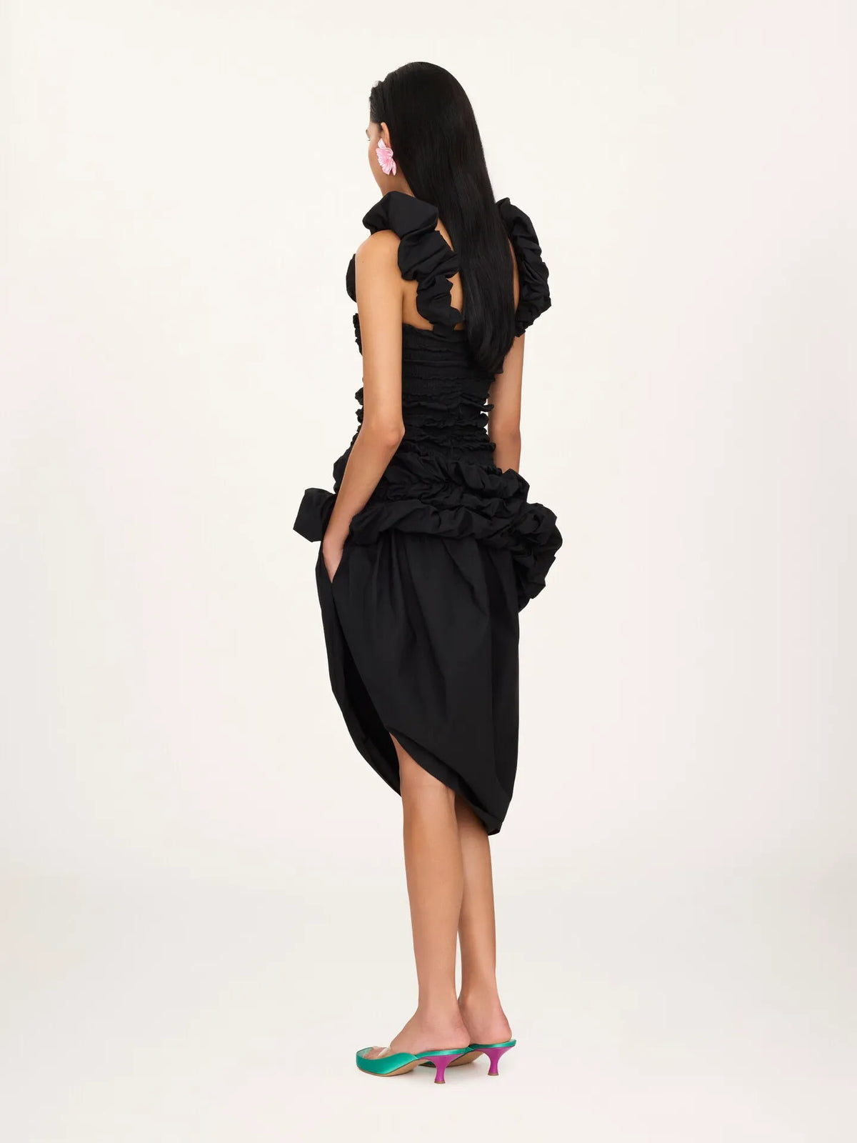 Ruched bustier midi dress in cotton poplin
