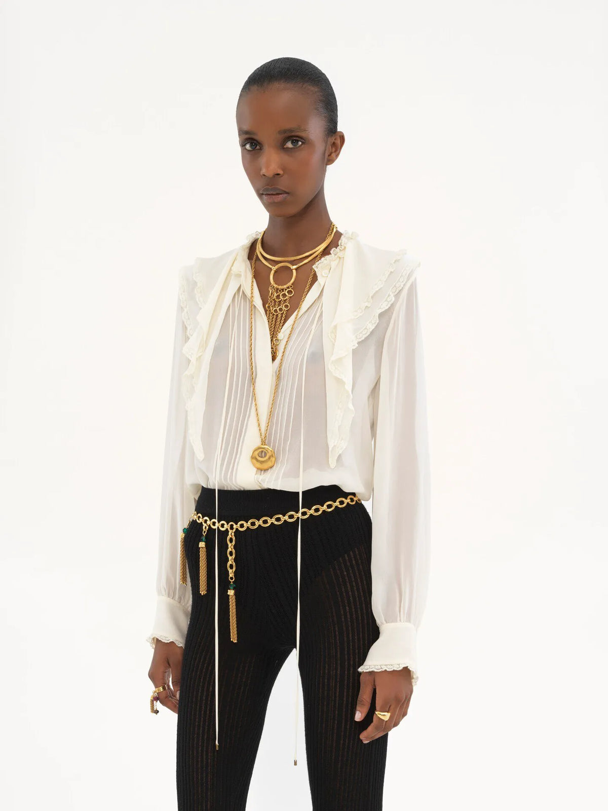 Ruffled blouse in silk georgette