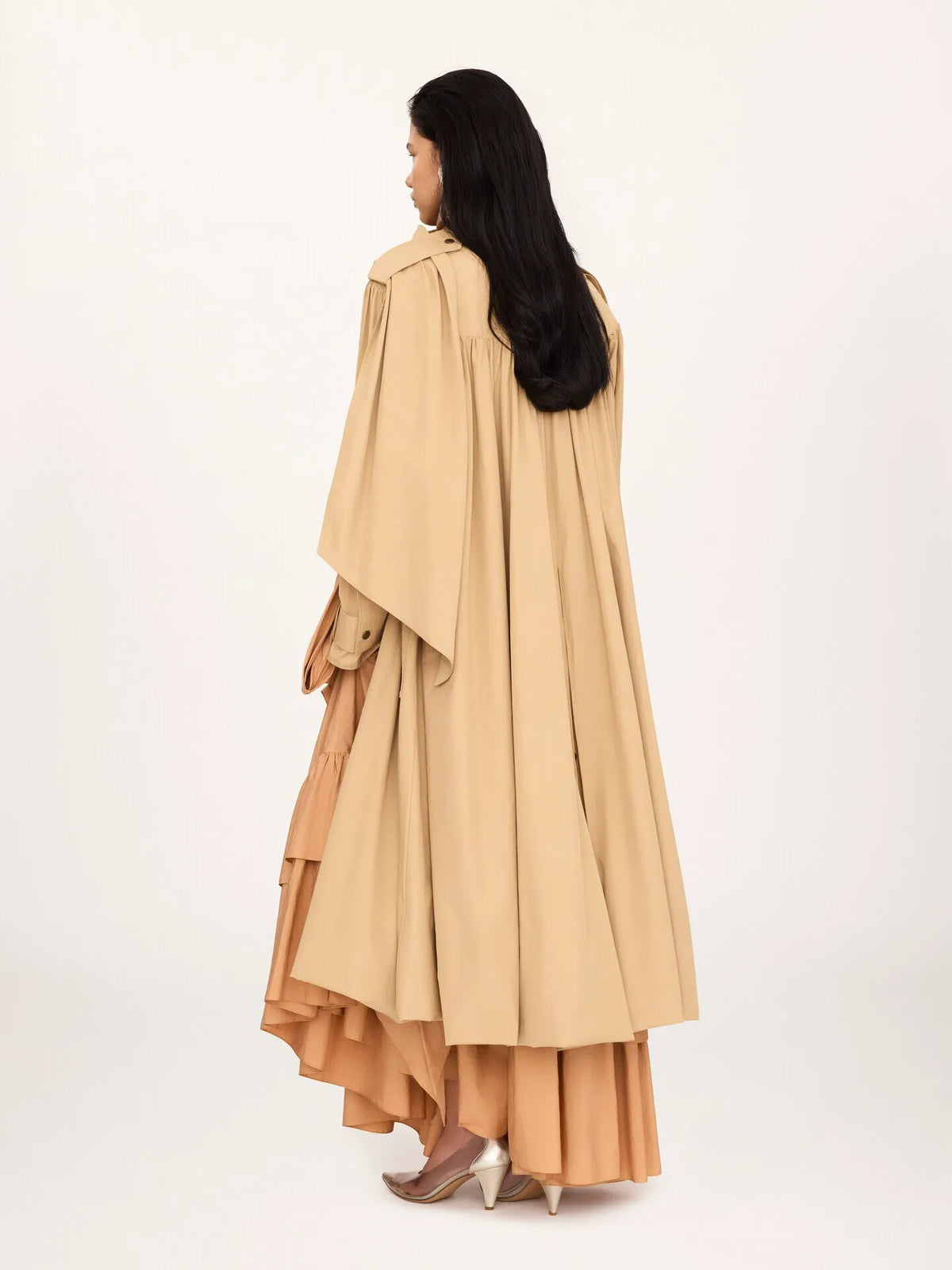 High-neck scarf trench coat in cotton poplin