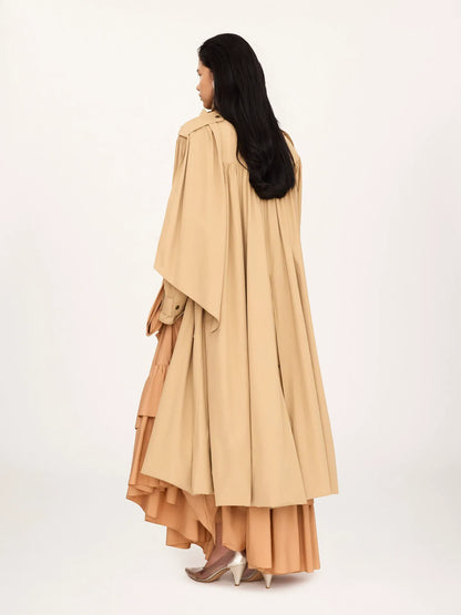 High-neck scarf trench coat in cotton poplin