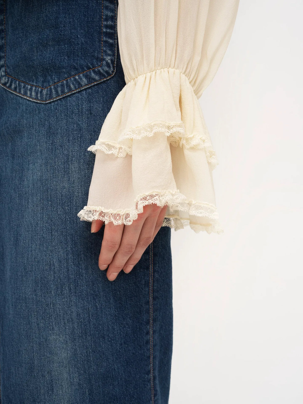 Gathered V-neck top in silk georgette