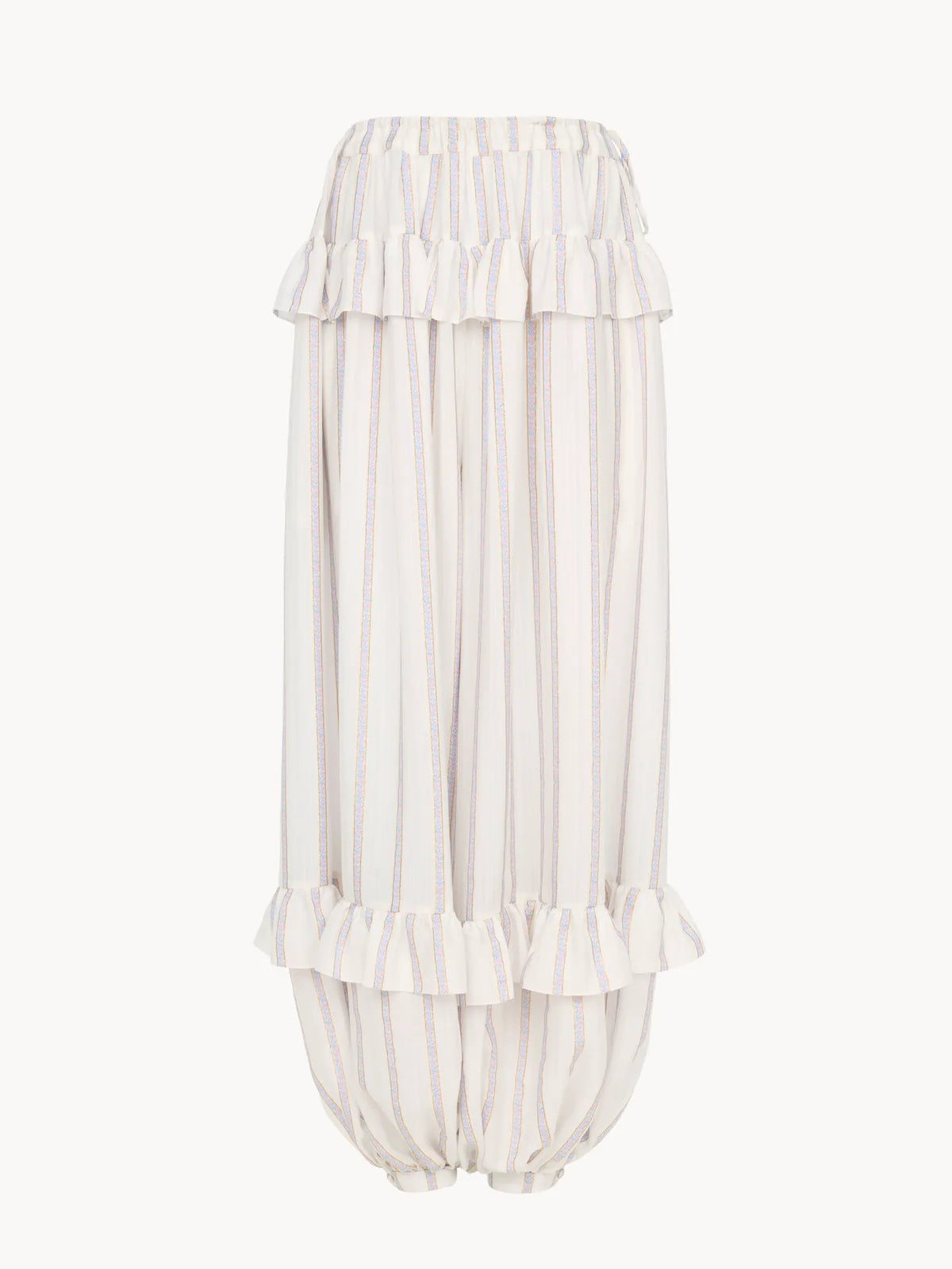 Fluid ruffled pants in silk lurex jacquard