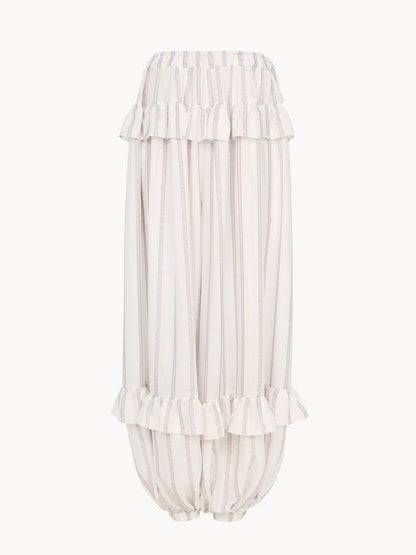Fluid ruffled pants in silk lurex jacquard