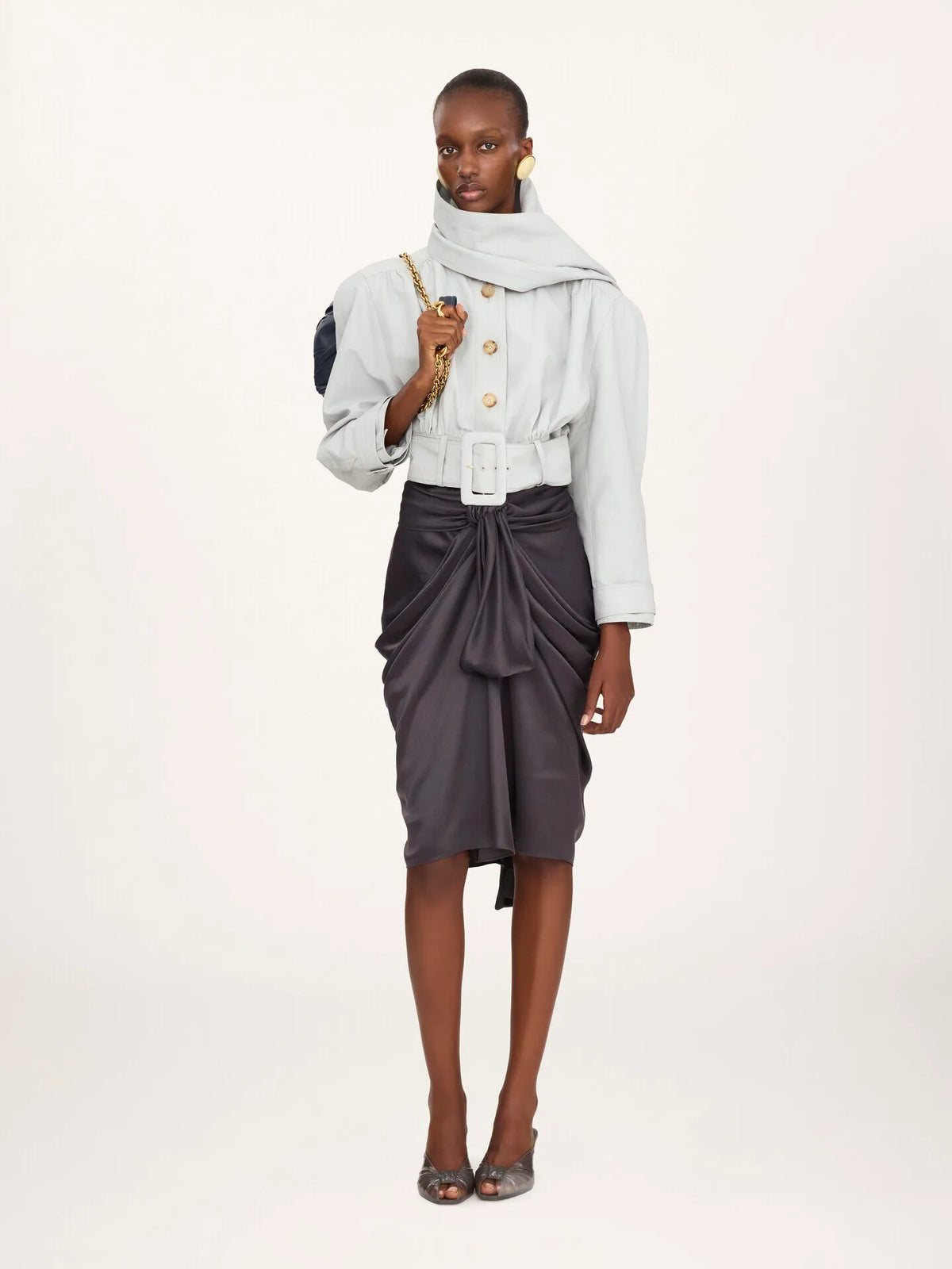 Cropped scarf jacket in a linen-cotton mix
