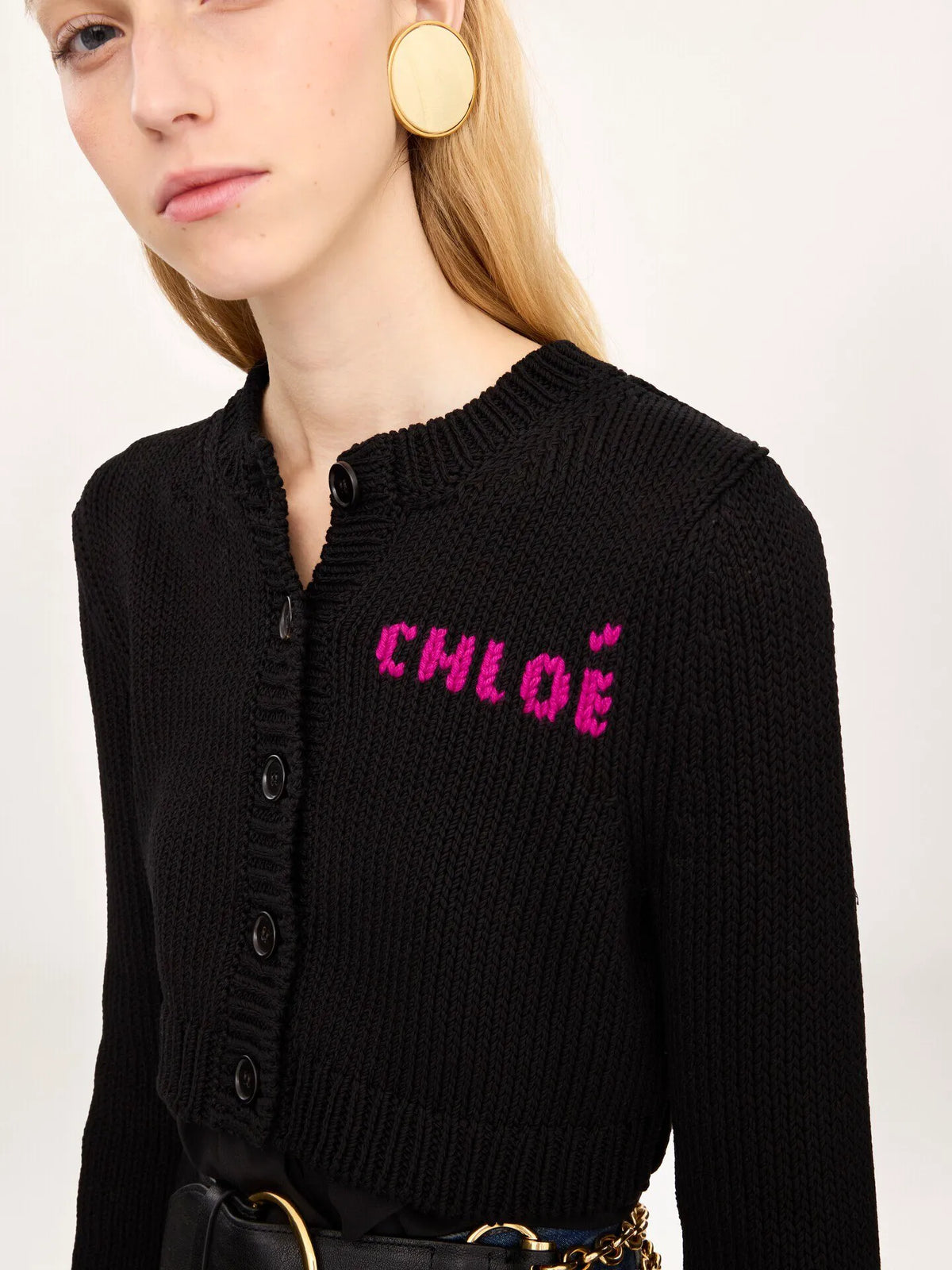 Cropped fitted logo cardigan in a cotton knit