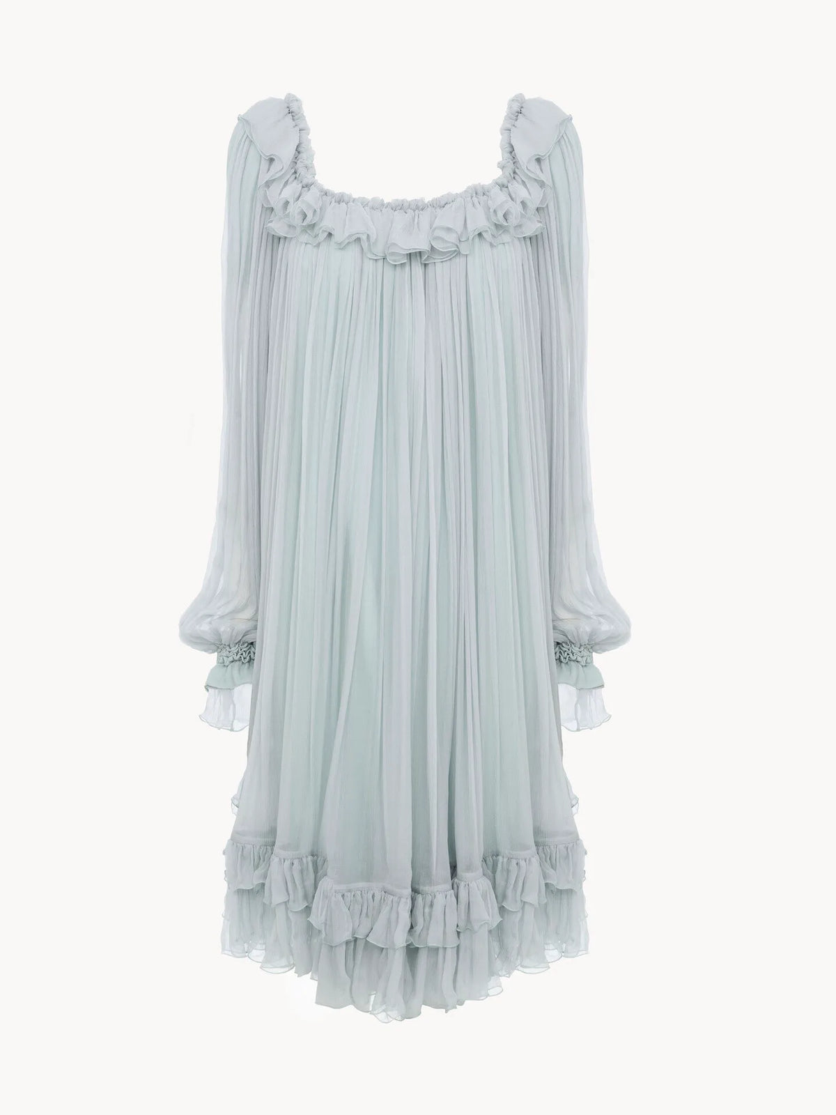 Gathered mini dress in silk mousseline
