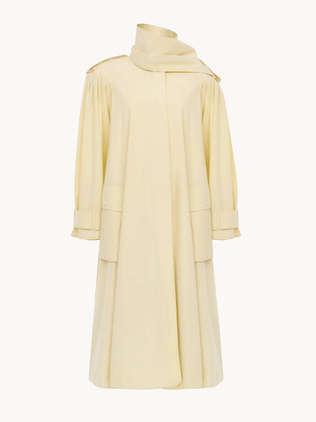 High-neck scarf trench coat in cotton poplin
