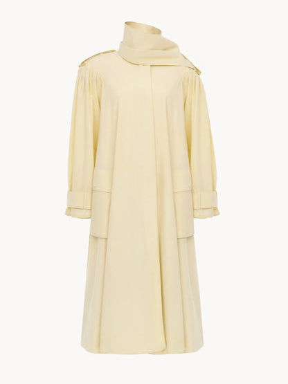 High-neck scarf trench coat in cotton poplin