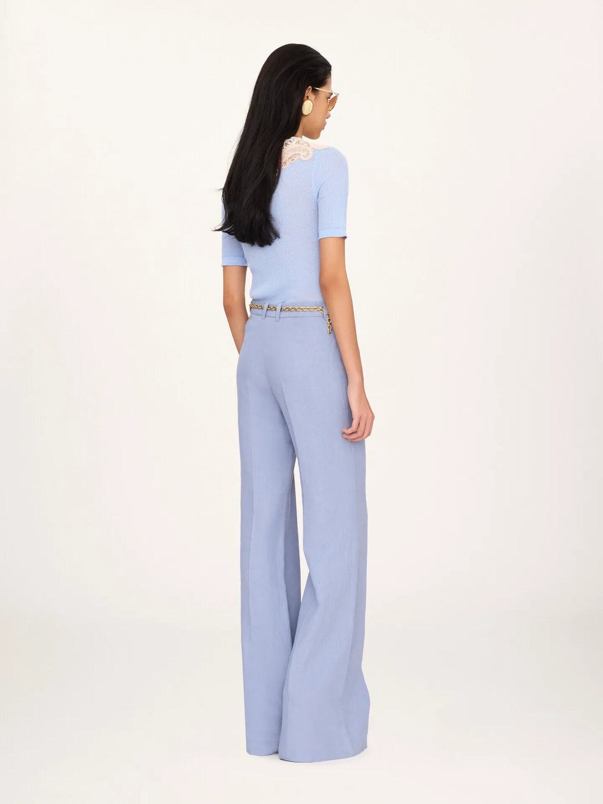 High-rise flared pants in linen crêpe