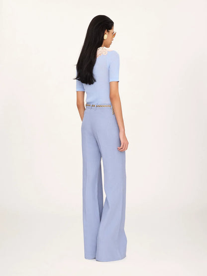 High-rise flared pants in linen crêpe